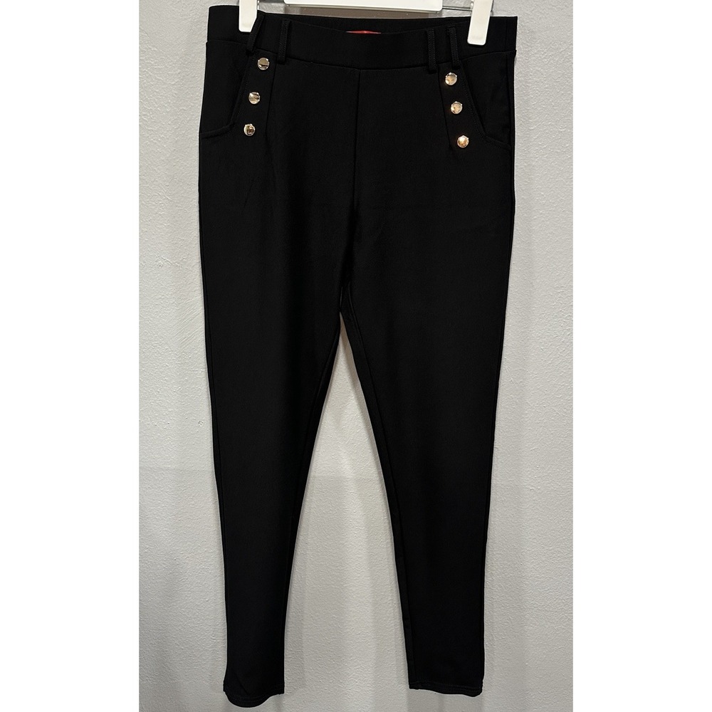 MAZE COLLECTION Pants Womens Large Black Button Detail Stretch Pockets Belt Loop